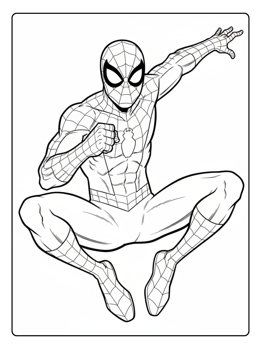 Spider Man Coloring Pages – Spider Man Mid Air Pose