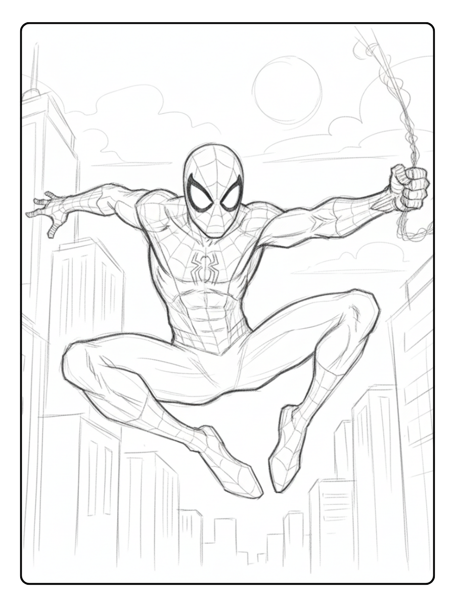 Spider Man Coloring Pages – Spider Man Simple Sketch Style