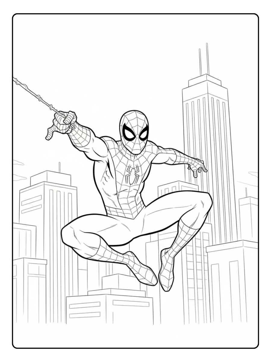 Spider Man Coloring Pages – Spider Man Swinging on Web