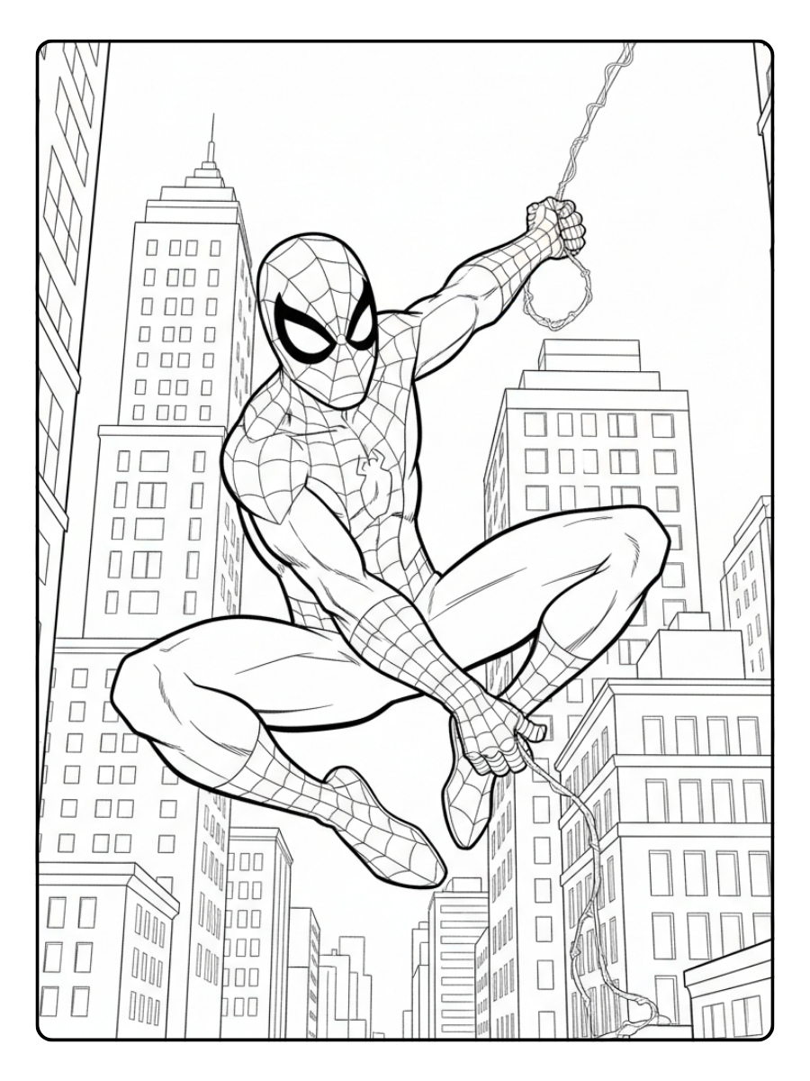 Spider Man Coloring Pages – Spider Man Web Swing Action