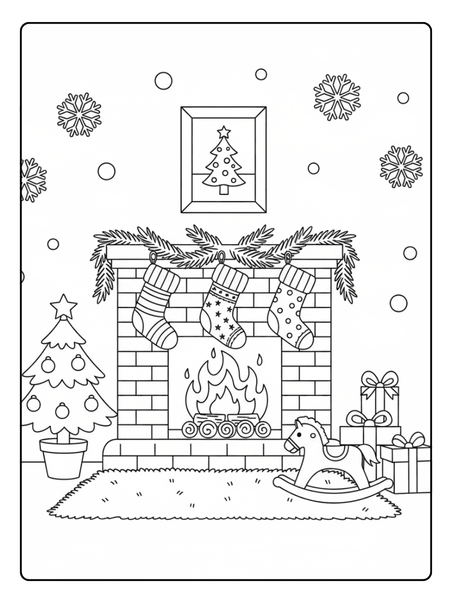 Stockings by Fireplace – Christmas Coloring Pages