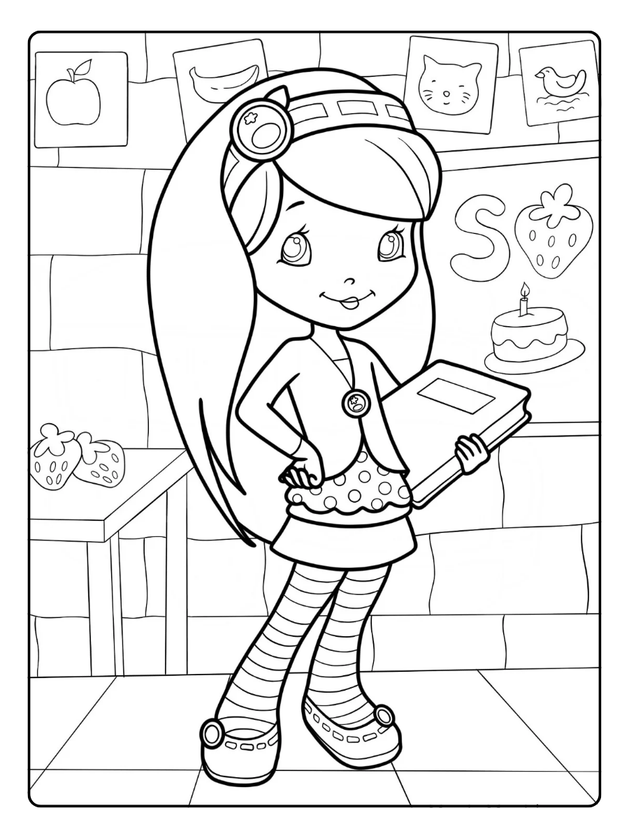 Strawberry Shortcake Coloring Pages – Blueberry Muffing Holding Book