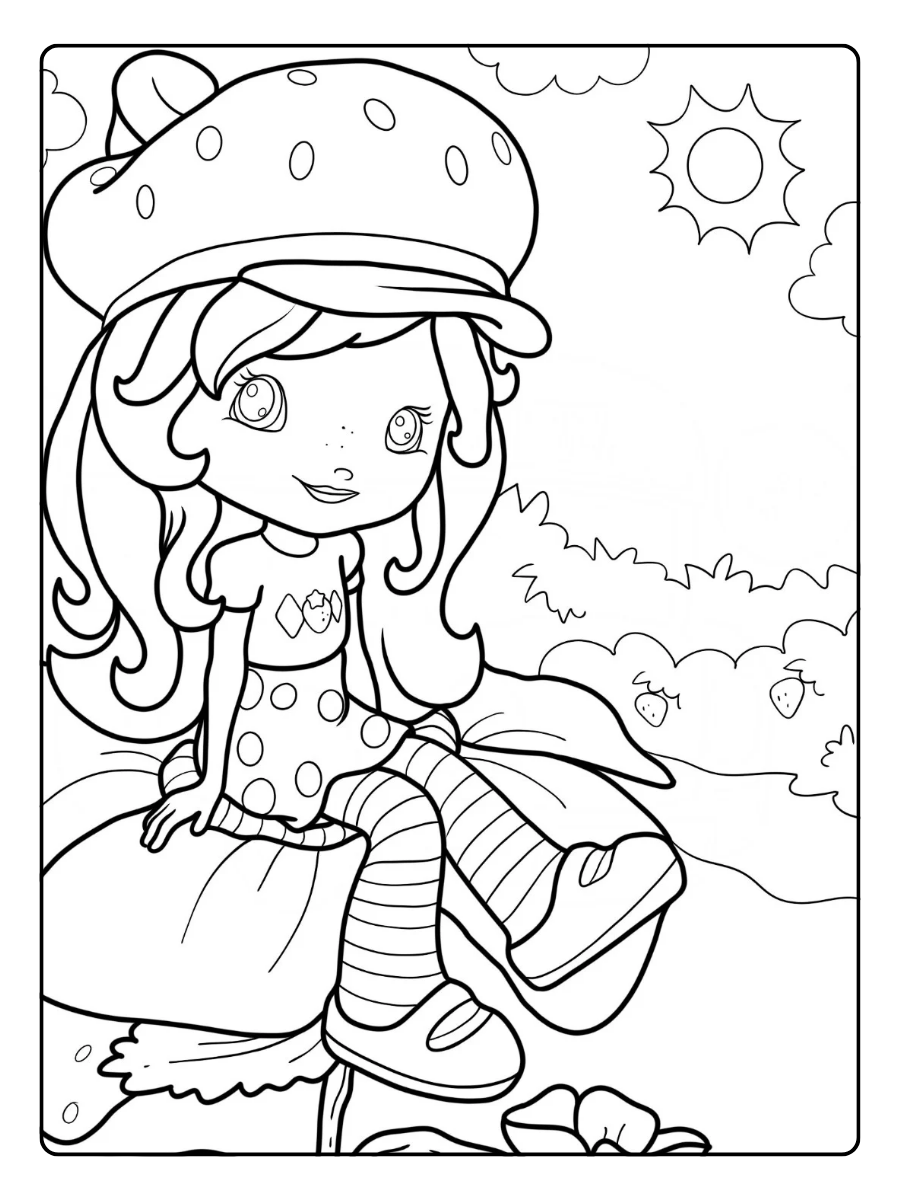 Strawberry Shortcake Coloring Pages – Strawberry Shortcake Sitting On Large Flower