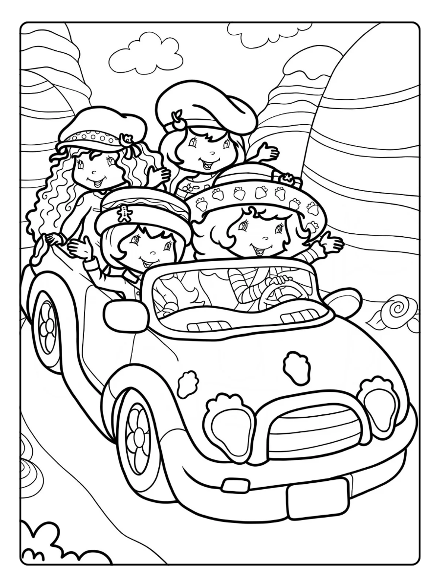 Strawberry Shortcake Coloring Pages – Strawberry Shortcake With Angel Cake, Crepe, And Ginger Snap