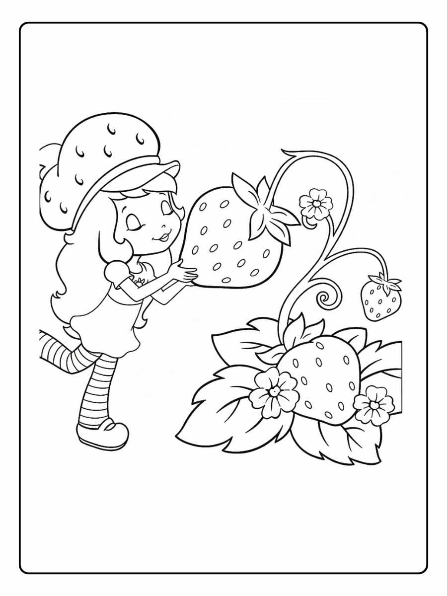 Strawberry Shortcake coloring pages Strawberry Shortcake picking a giant strawberry
