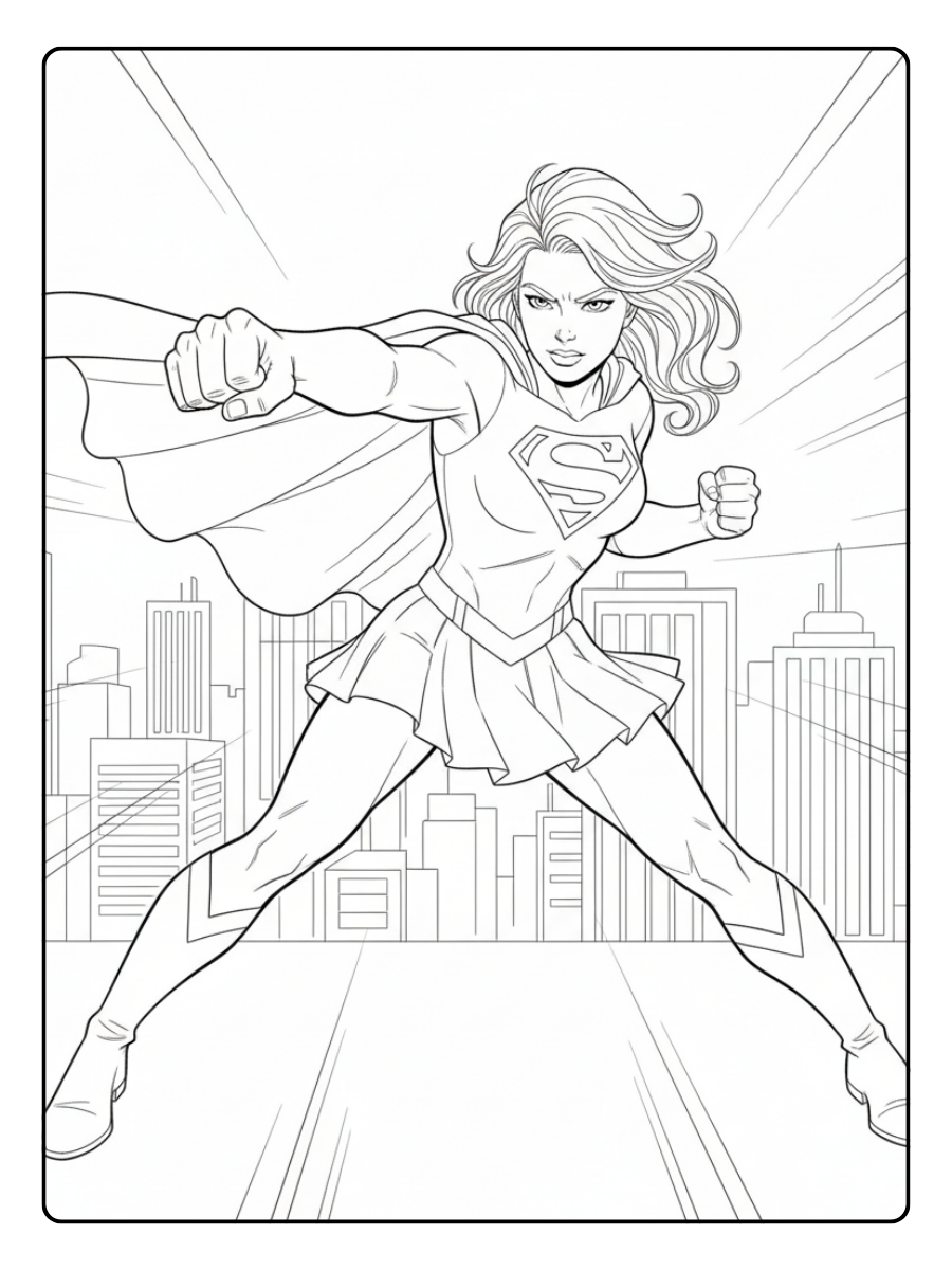 Supergirl Coloring Pages – Supergirl Action Scene