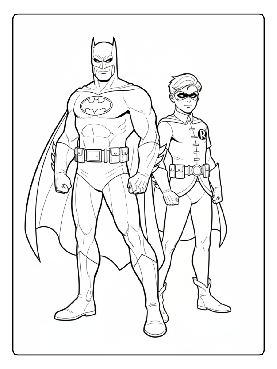 Superhero Coloring Pages – Batman and Robin Team