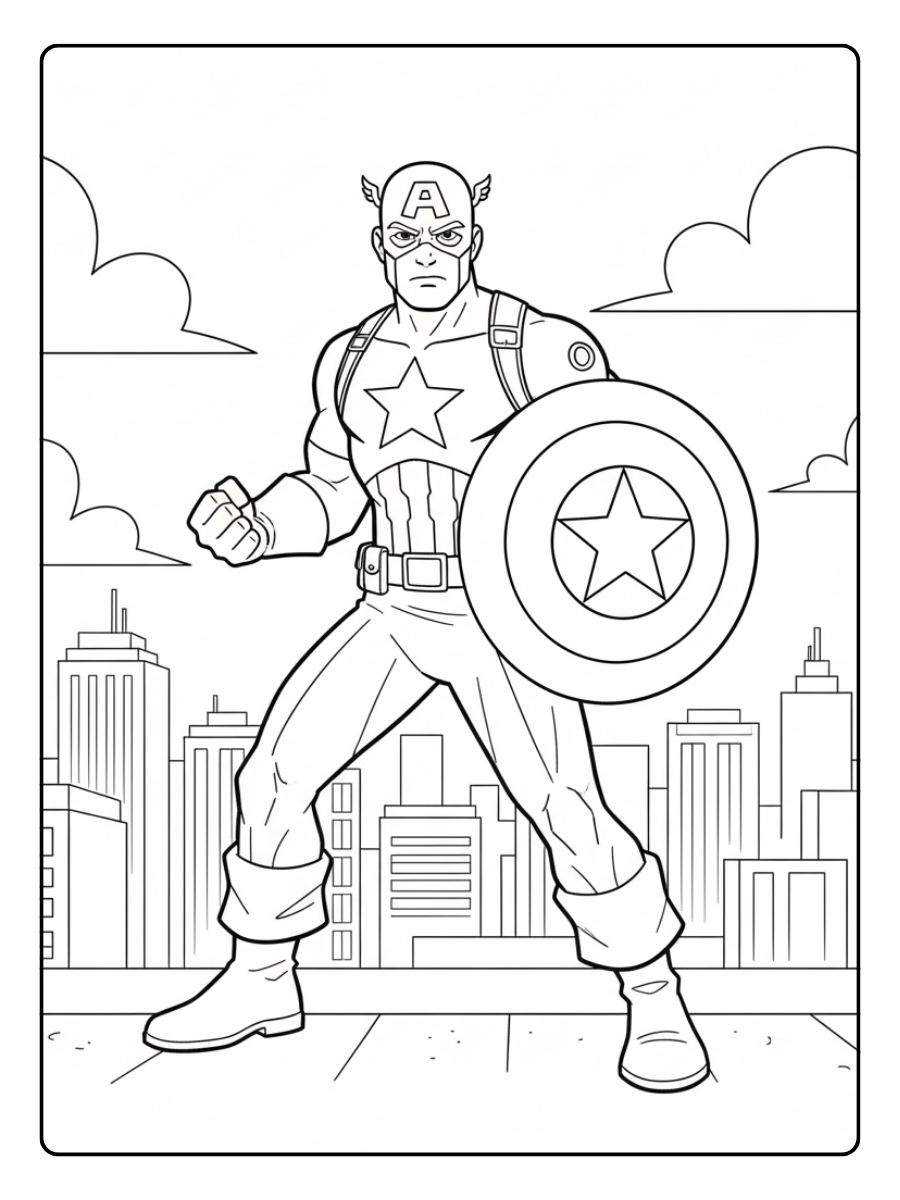 Superhero Coloring Pages – Captain America with Shield