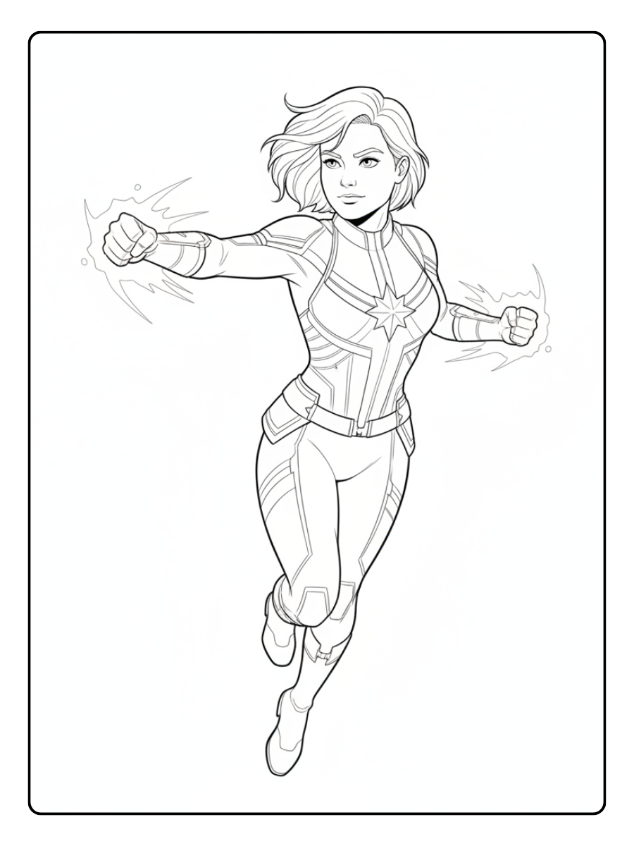 Superhero Coloring Pages – Captain Marvel Flying High