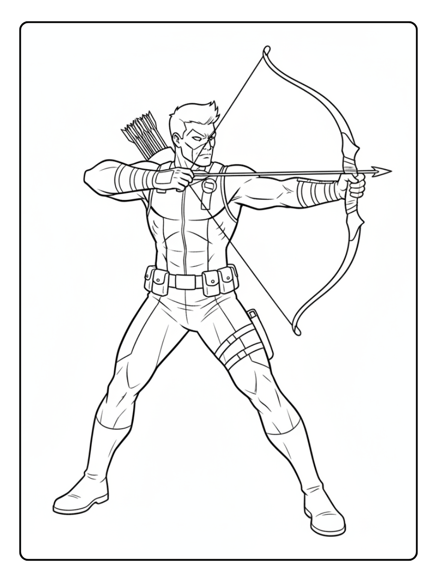 Superhero Coloring Pages – Hawkeye Archer Pose