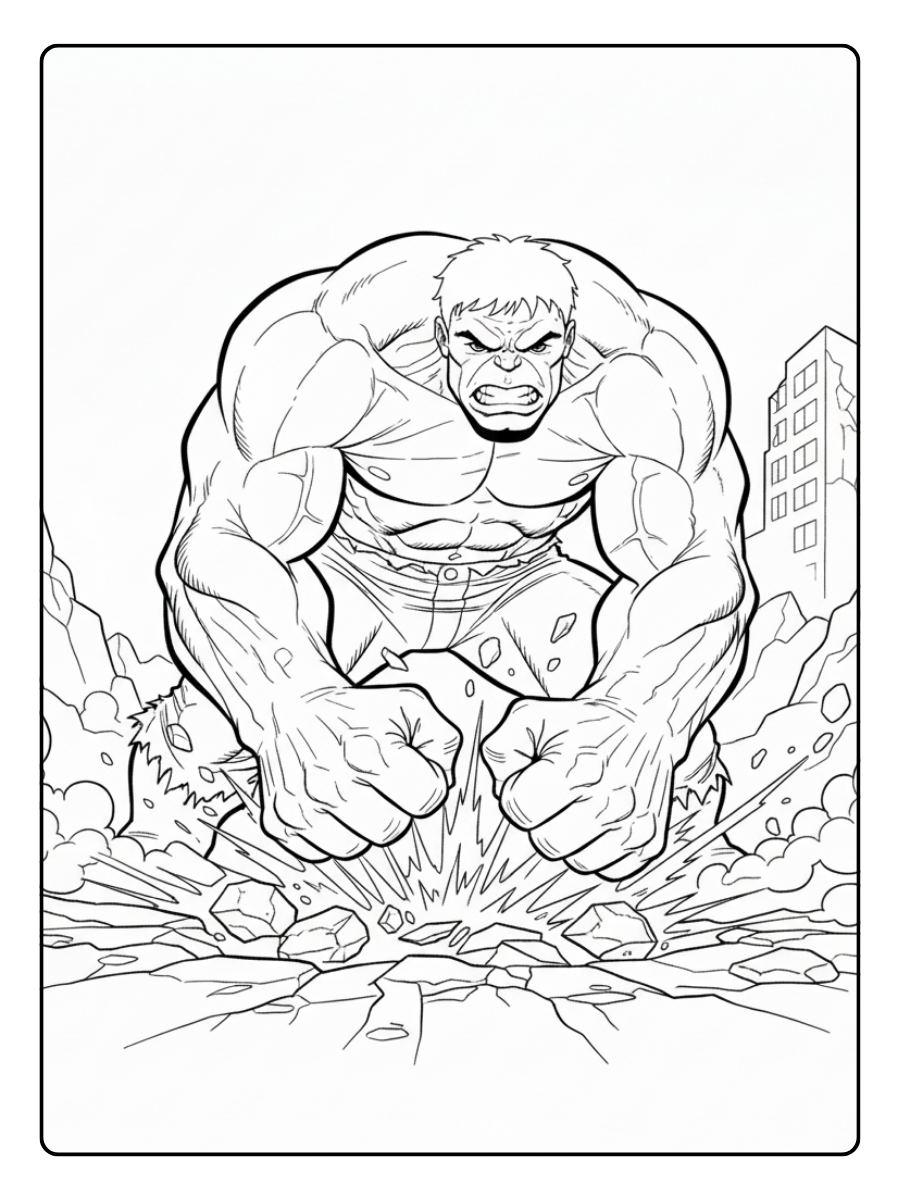 Superhero Coloring Pages – Hulk Smashing the Ground