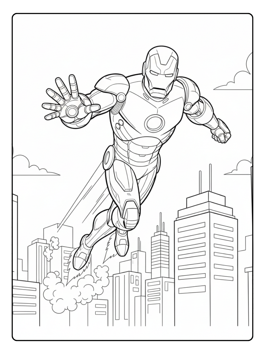 Superhero Coloring Pages – Iron Man Flying Armor