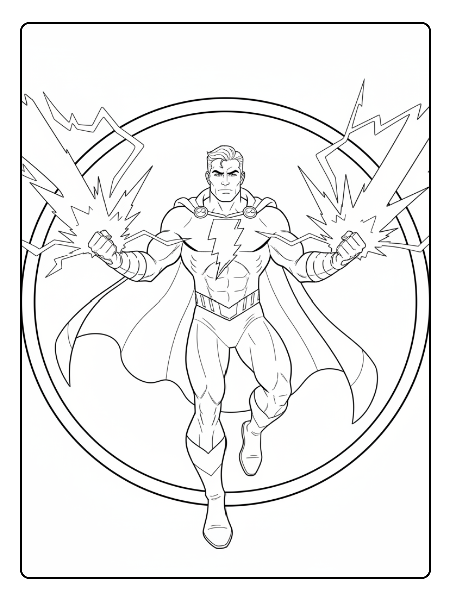 Superhero Coloring Pages – Shazam Lightning Power