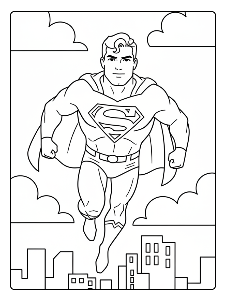 Superhero Coloring Pages – Superman Flying Hero