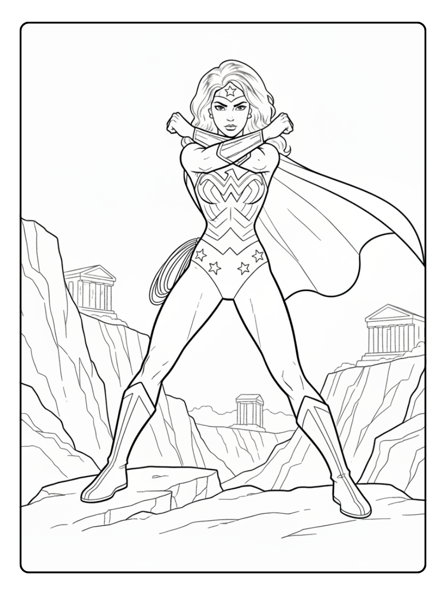 Superhero Coloring Pages – Wonder Woman Warrior Pose