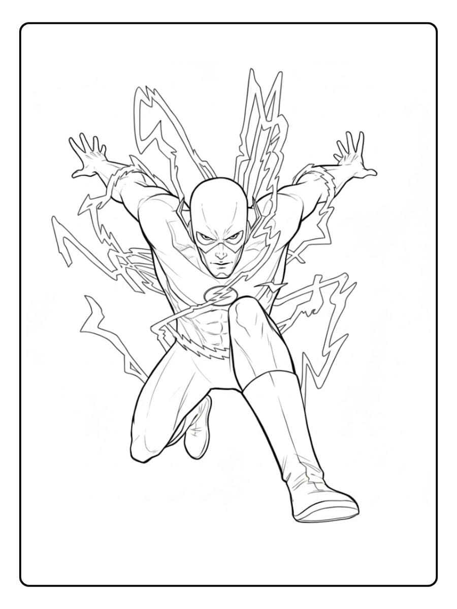 Superhero The Flash Running Pose Outline Simple Coloring Page