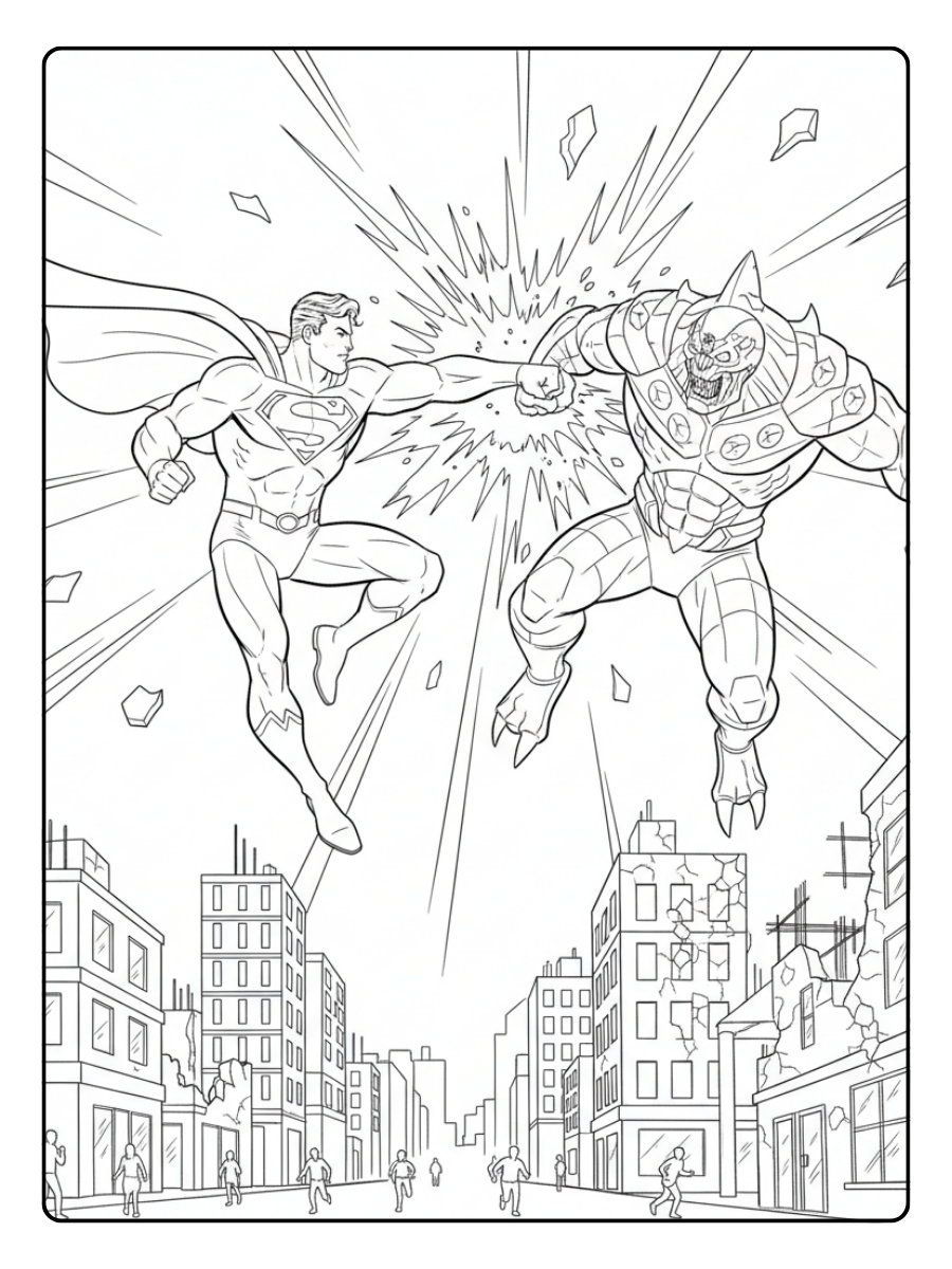 Superman Coloring Pages – Superman Battle Scene