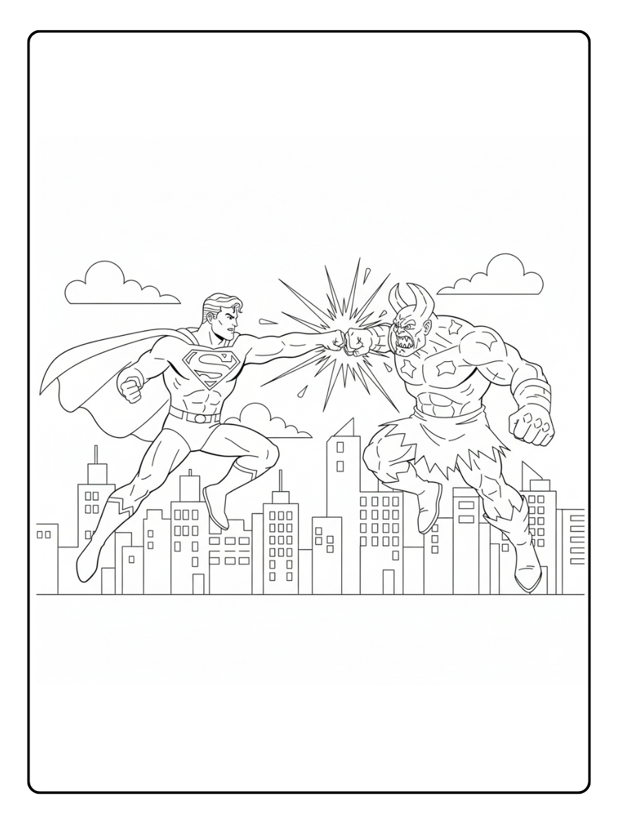 Superman Coloring Pages – Superman Fighting Villain