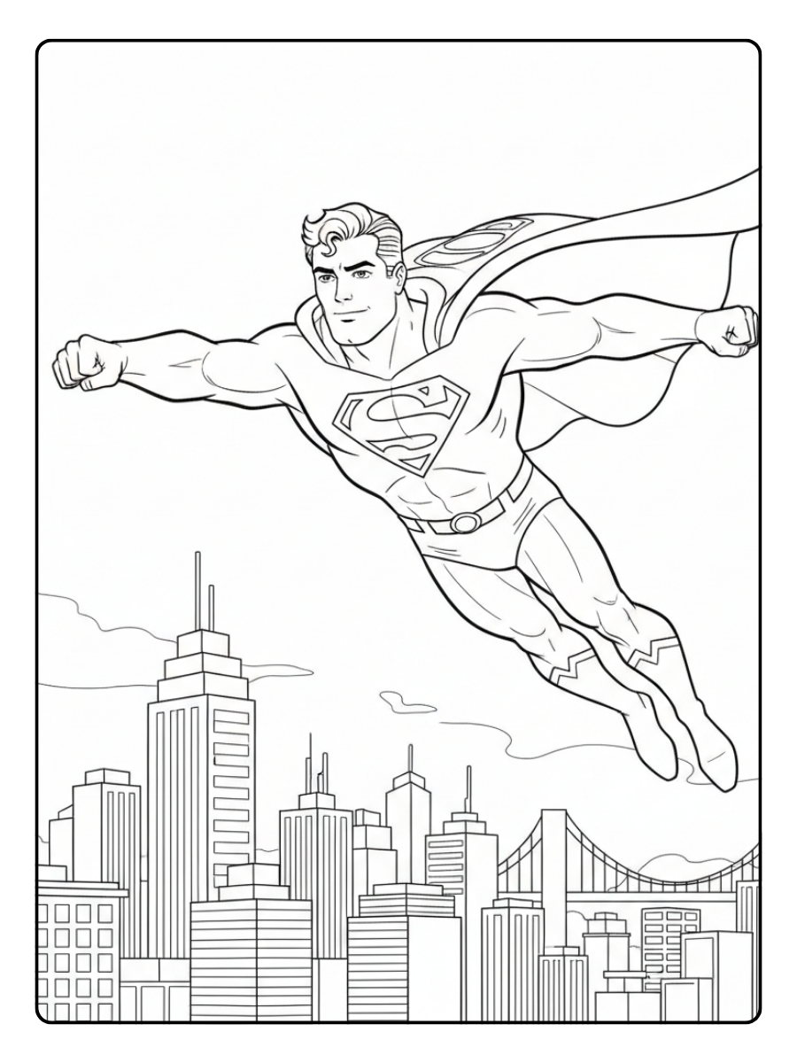 Superman Coloring Pages – Superman Flying Over City