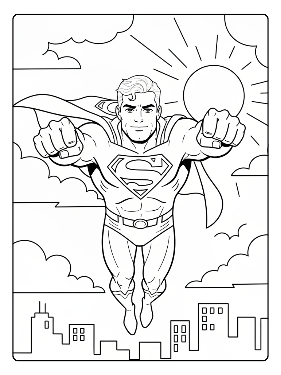Superman Coloring Pages – Superman Flying in the Sky