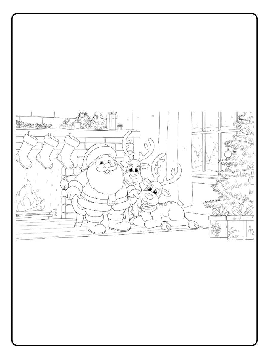 Sweet Cartoon Deer Holiday Scene christmas holiday coloring pages