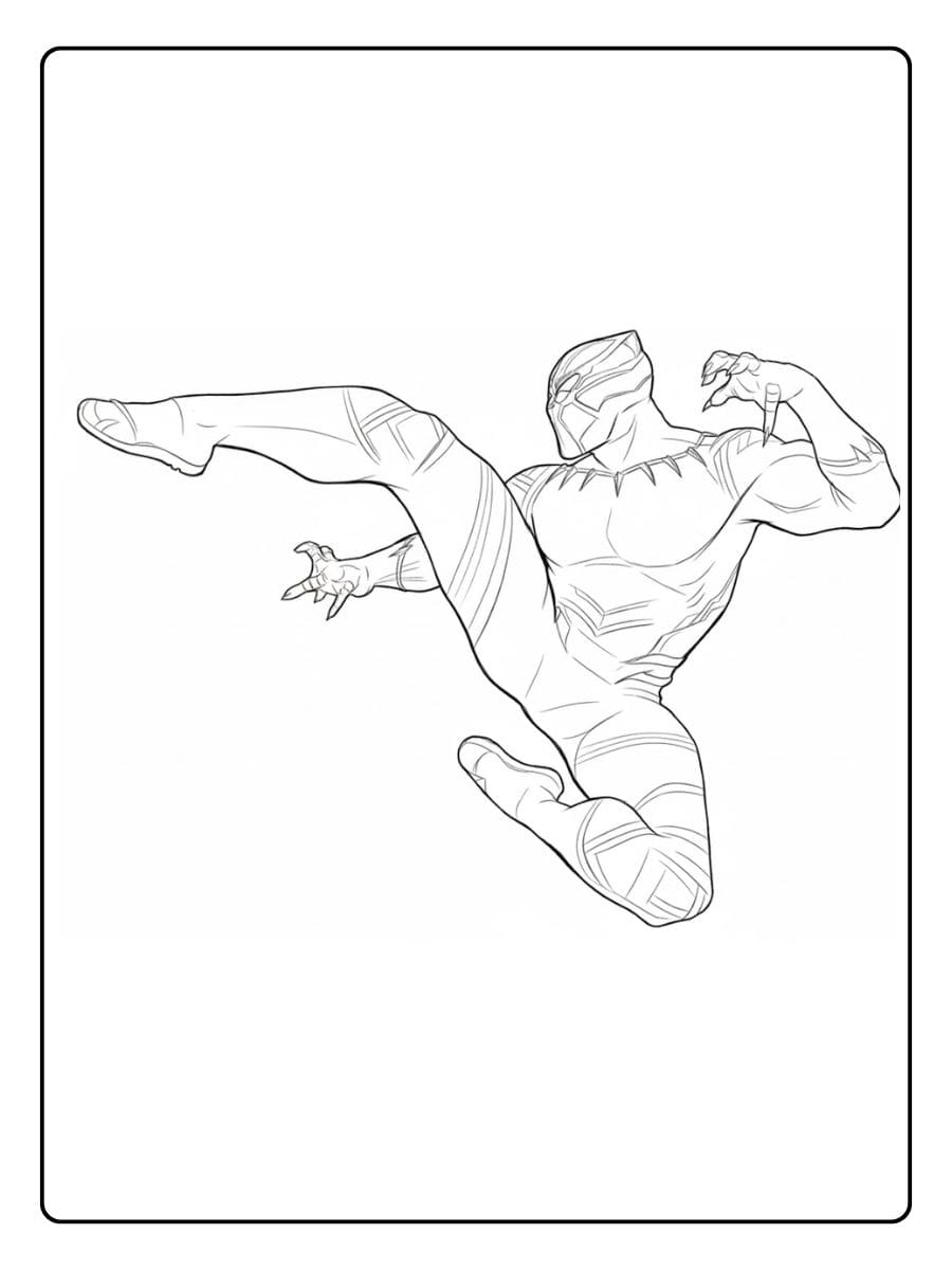 T Challa Black Panther Flying Kick Coloring Page