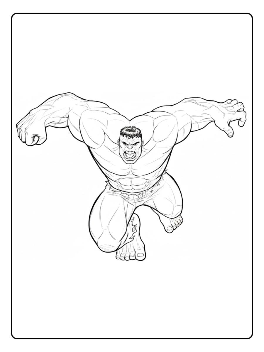 The Incredible Hulk Coloring Page Simple Line Art