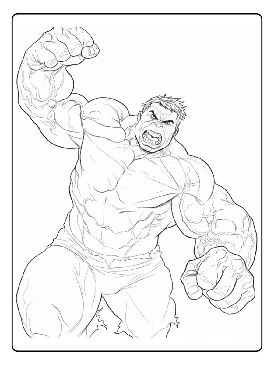 Thick Line Art Hulk Coloring Page for Kids