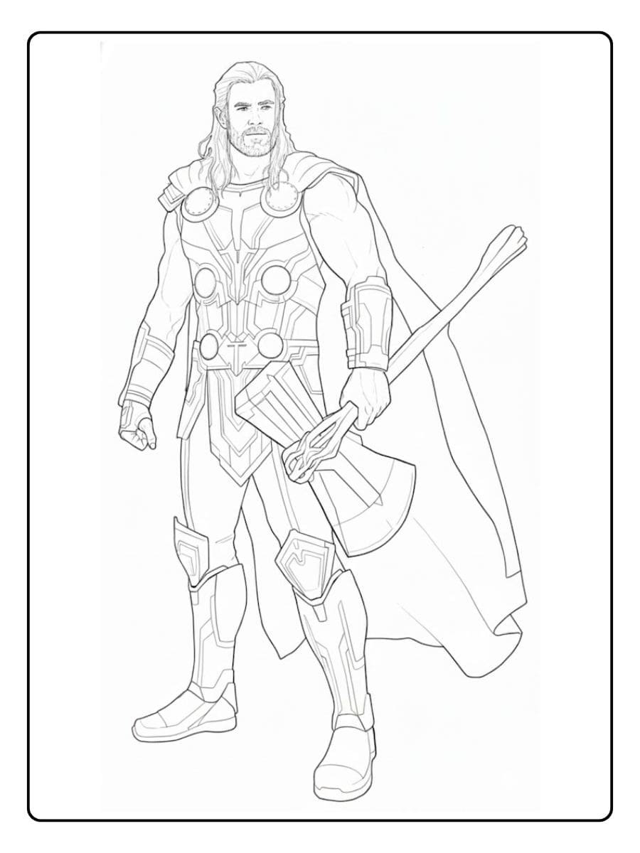 Thor Coloring Pages Simple Black and White Outline of Thor with Stormbreaker