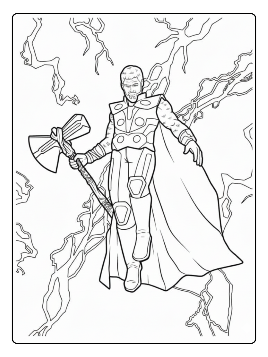 Thor Coloring Pages – Thor Hovering During Lightening