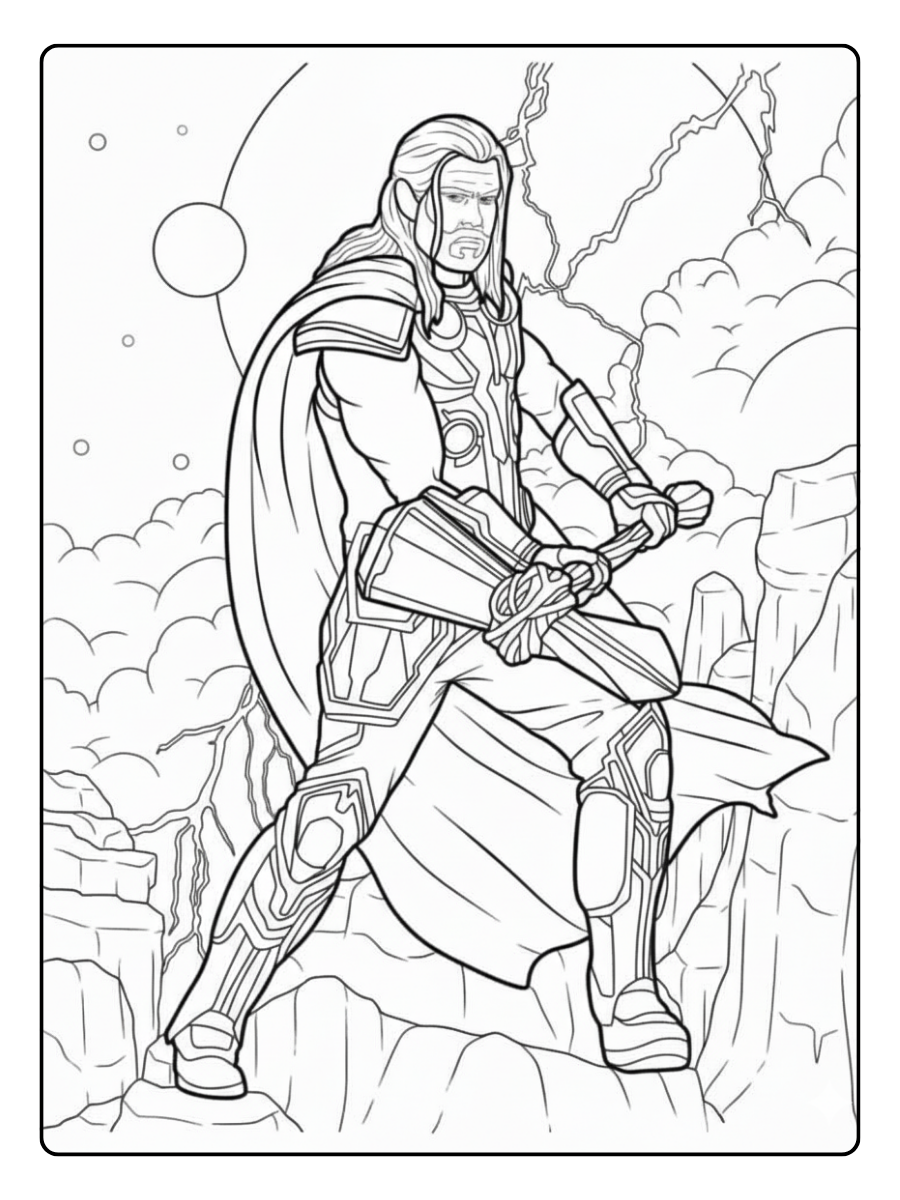 Thor Coloring Pages – Thor Wielding Stormbreaker
