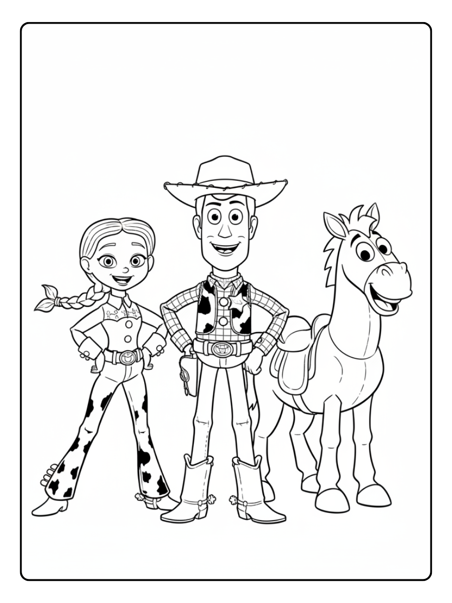 Toy Story Coloring Pages – Woody Jessie Bullseye