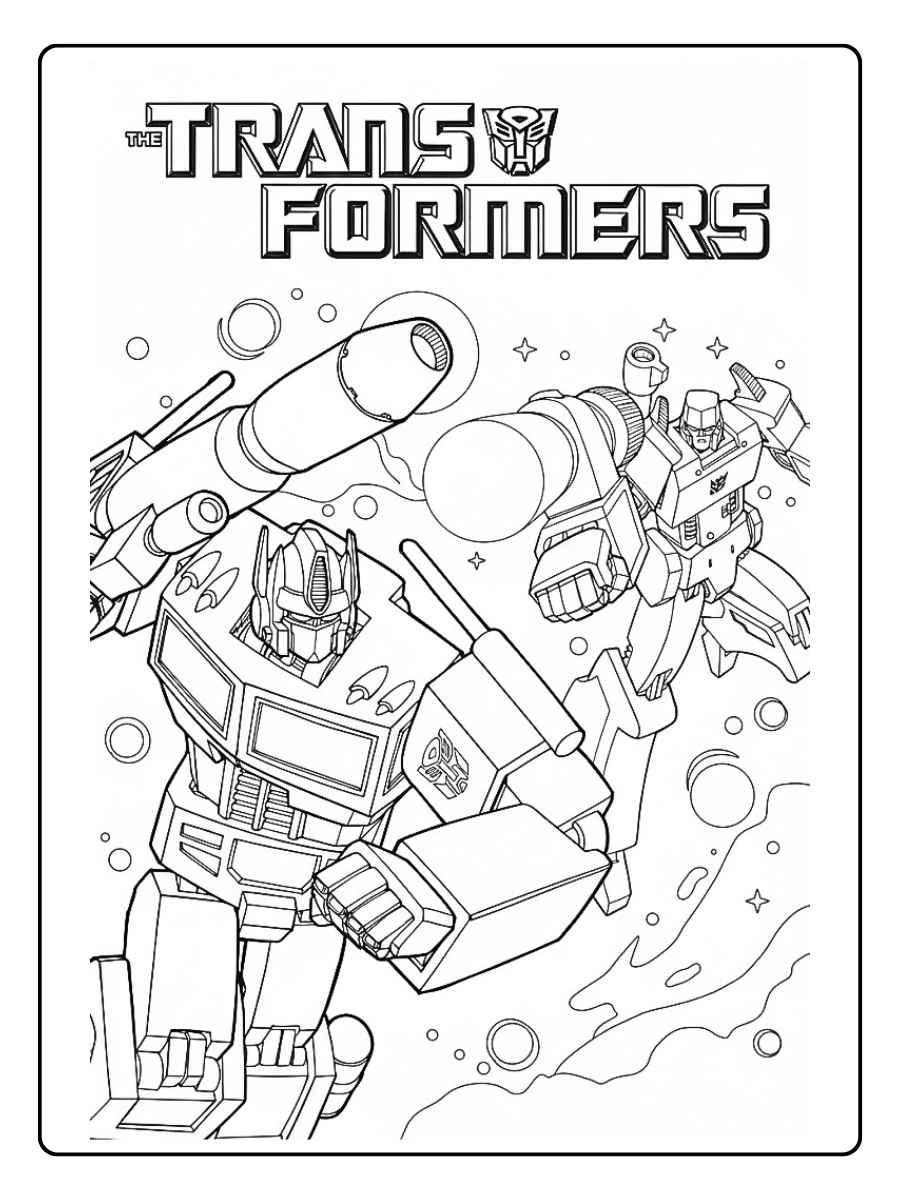 Transformers coloring pages classic Transformers logo and robot scene