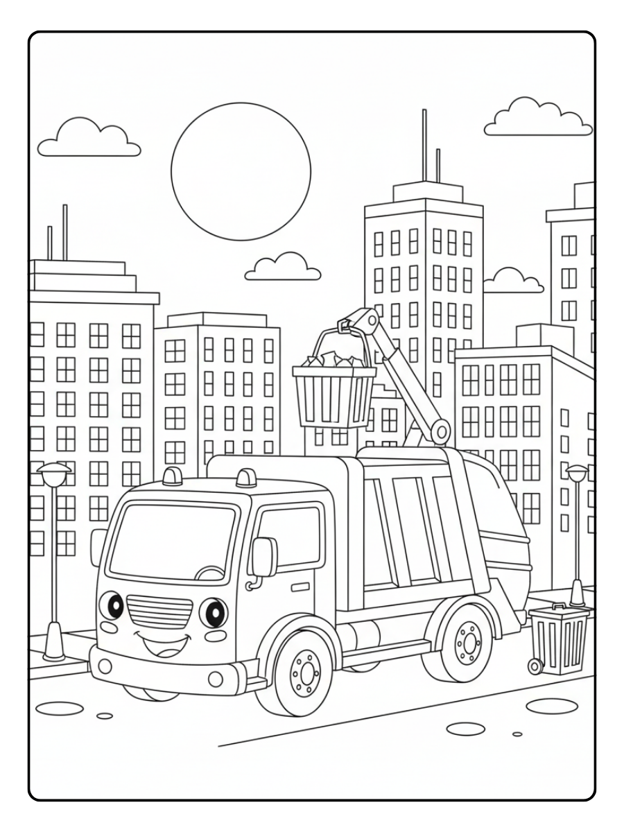Trash Truck Coloring Pages – City Night Collection