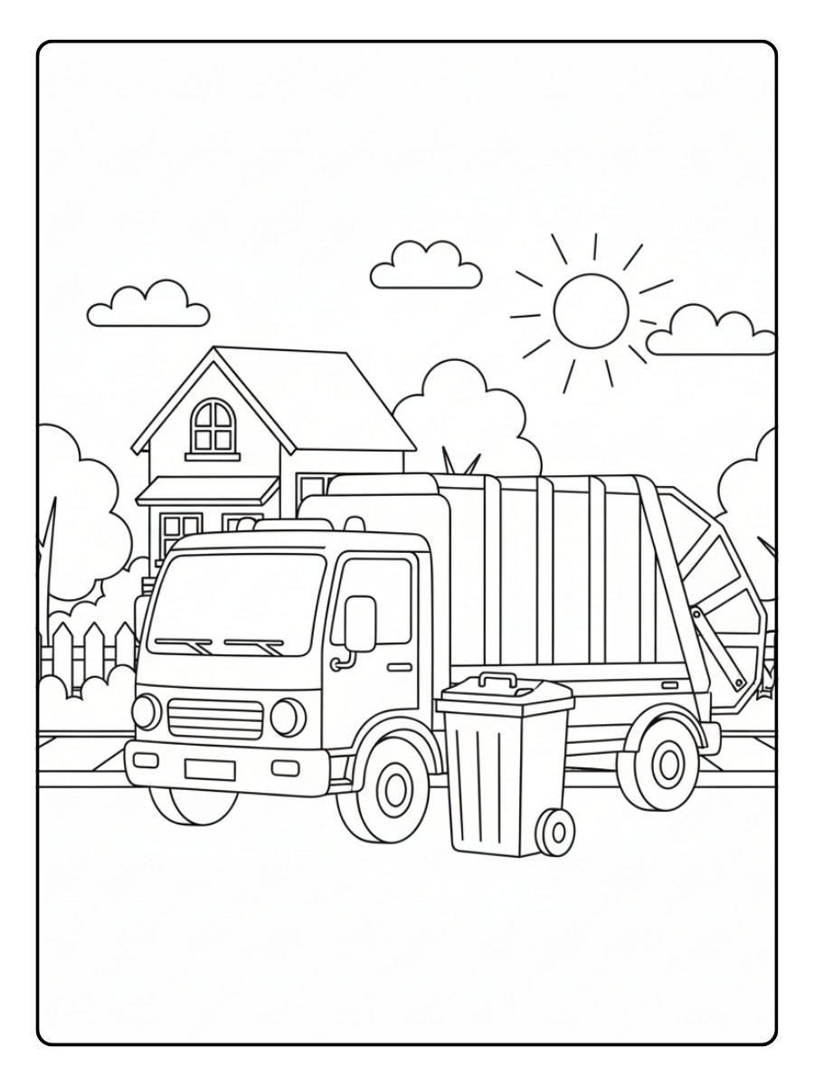 Trash Truck Coloring Pages – Garbage Truck and Trash Can