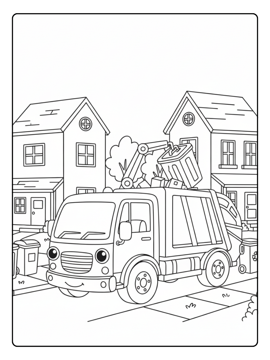 Trash Truck Coloring Pages – Residential Collection Scene