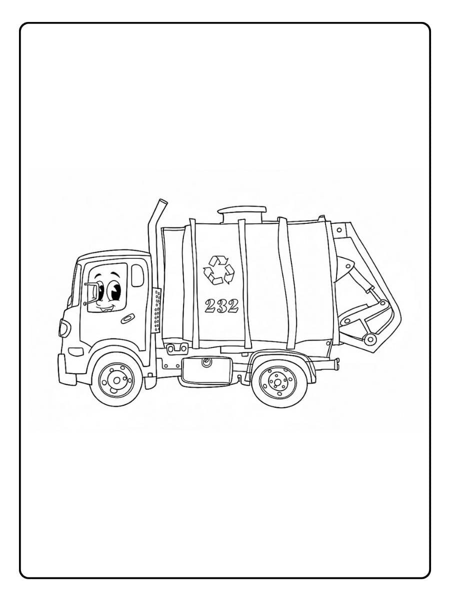 Trash truck coloring pages with compact garbage truck