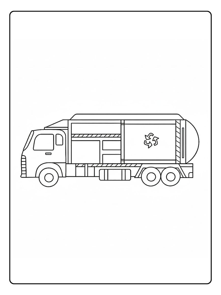 Trash truck coloring pages with detailed garbage truck design