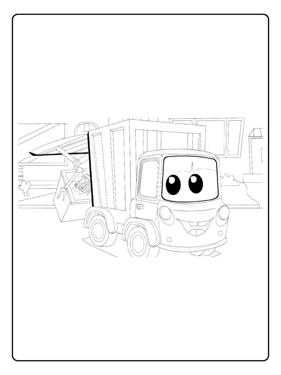 Trash truck coloring pages with friendly cartoon trash truck