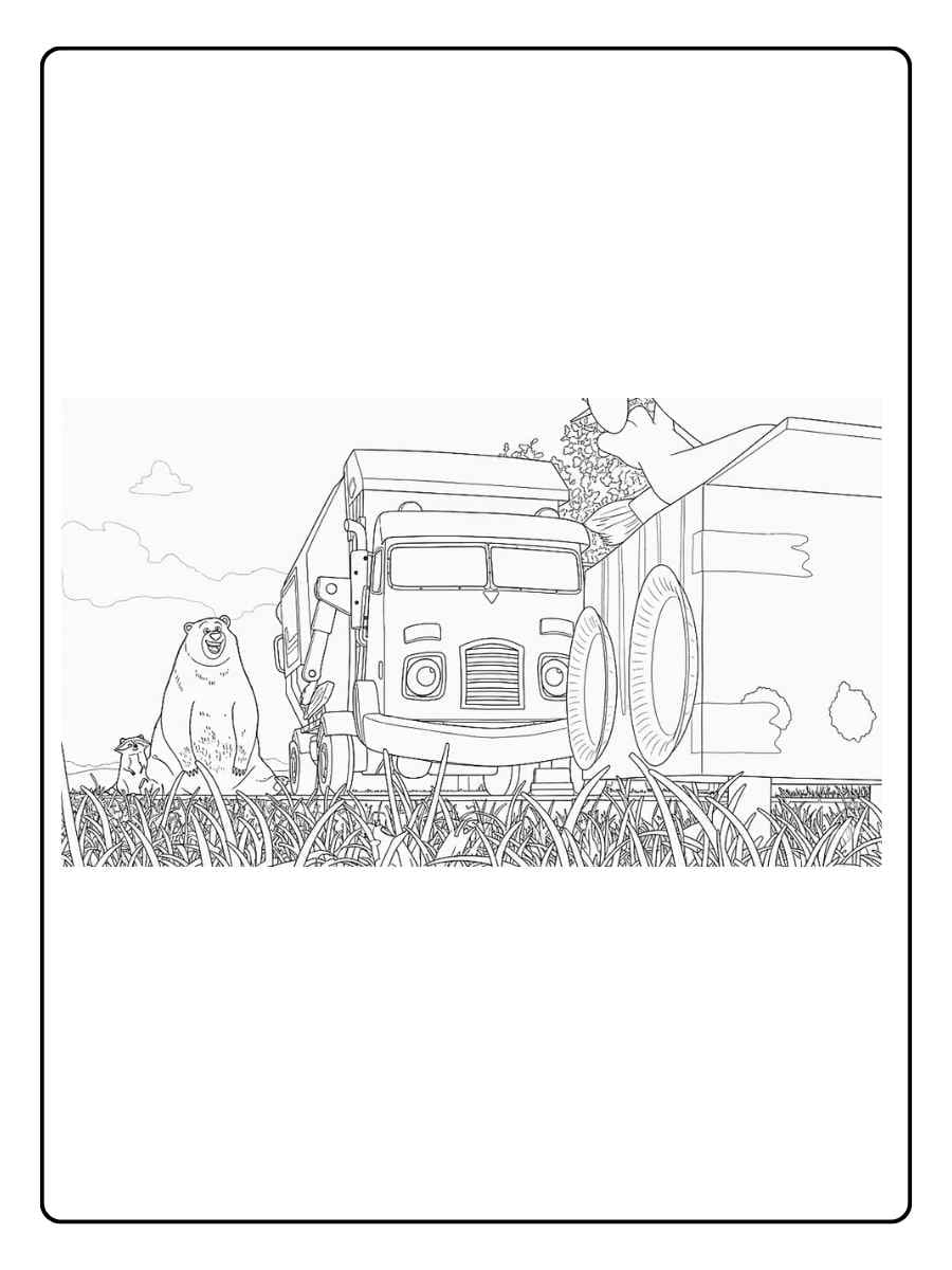 Trash truck coloring pages with garbage truck on the road