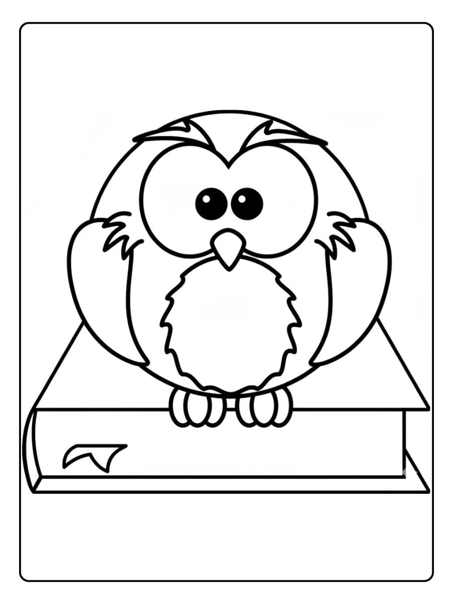 Wise Owl on Book Cartoon Coloring Pages for Learning