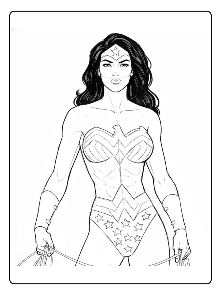 Wonder Woman Coloring Pages Simple Line Art Outline for Adults