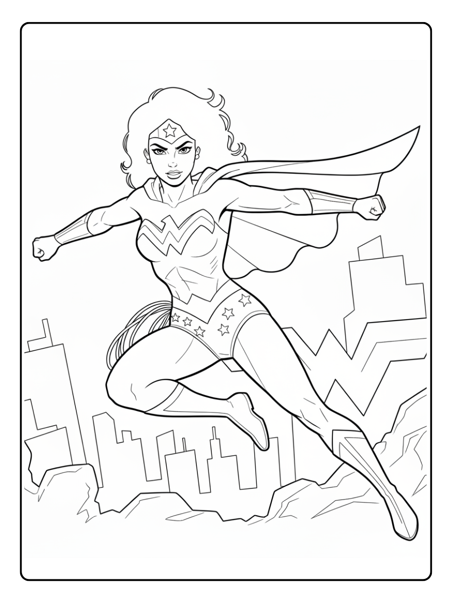 Wonder Woman Coloring Pages – Wonder Woman Action Jump