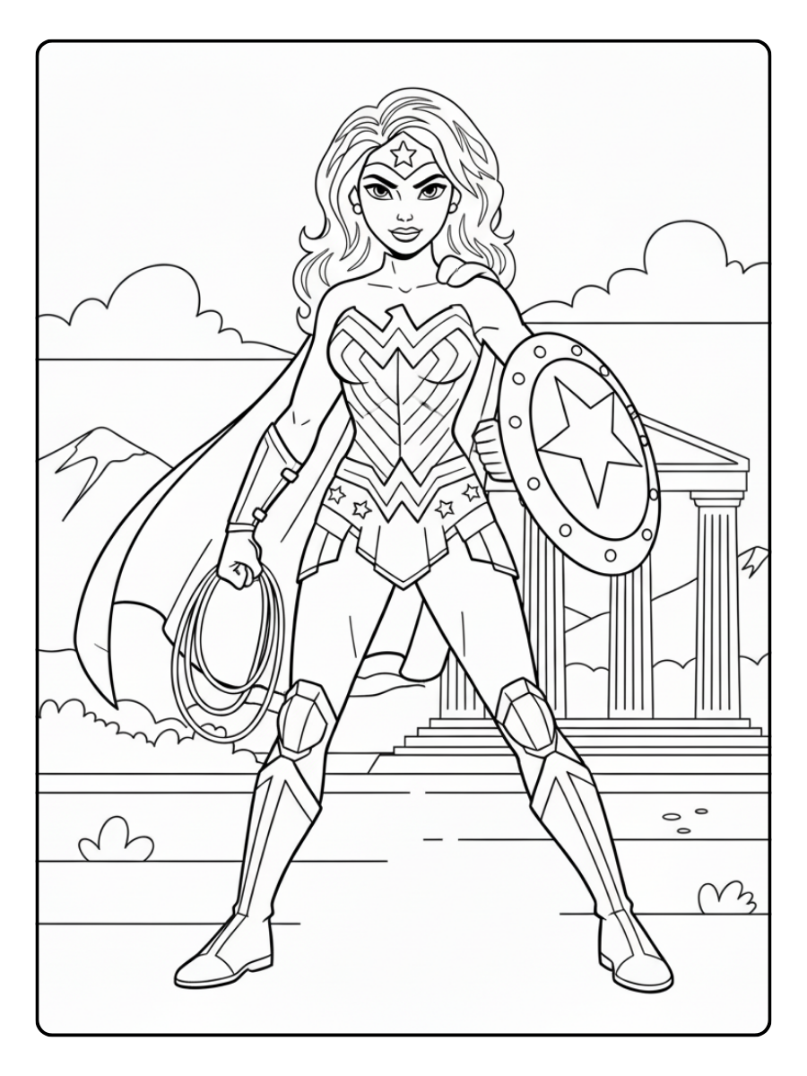 Wonder Woman Coloring Pages – Wonder Woman Battle Stance