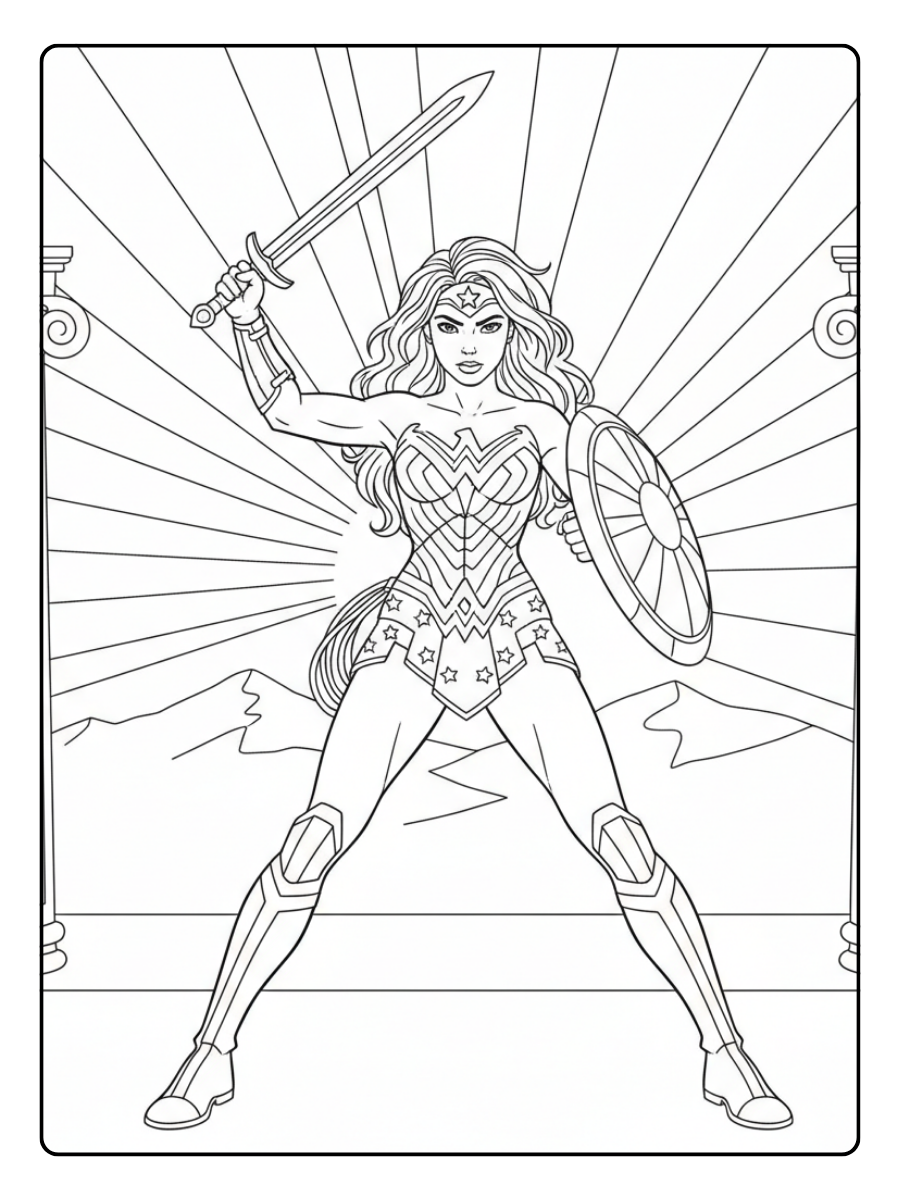 Wonder Woman Coloring Pages – Wonder Woman Warrior Pose