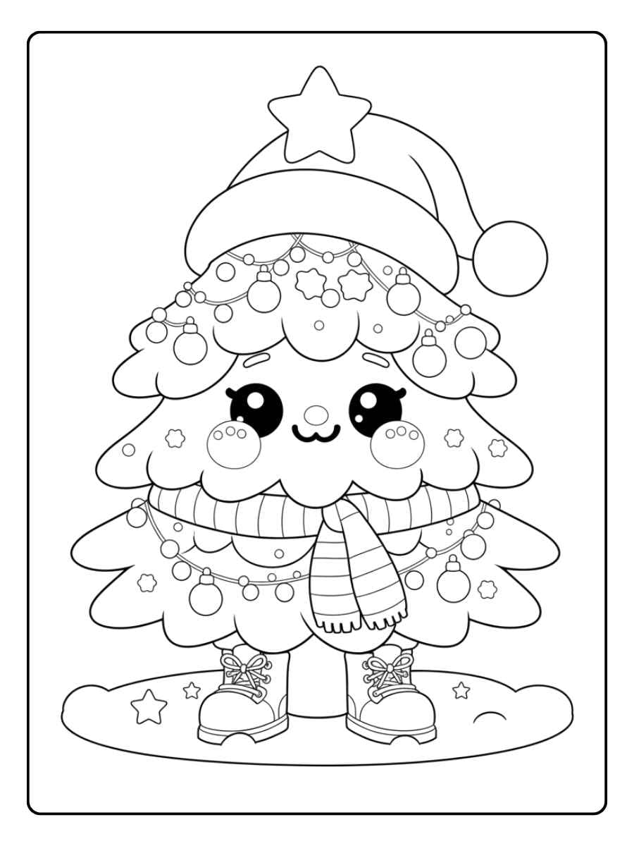 christmas tree coloring page decorative