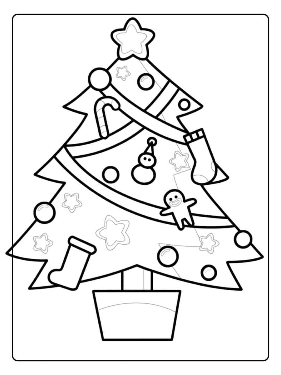 christmas tree coloring page floral design