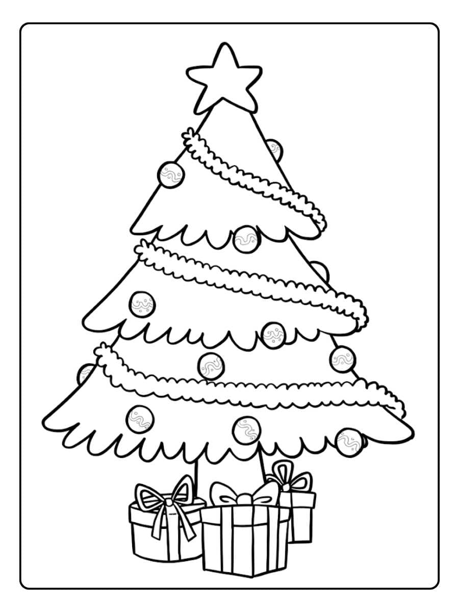 christmas tree coloring page in a vase