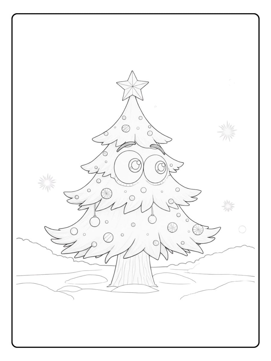 christmas tree coloring page line art