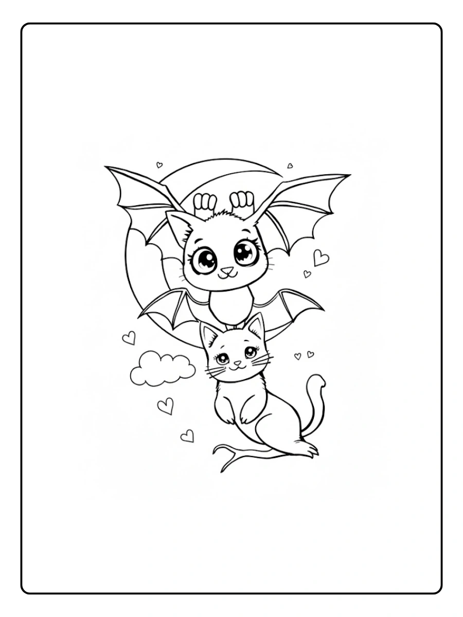 Cute Bat Coloring Pages – Bat Flying at Night